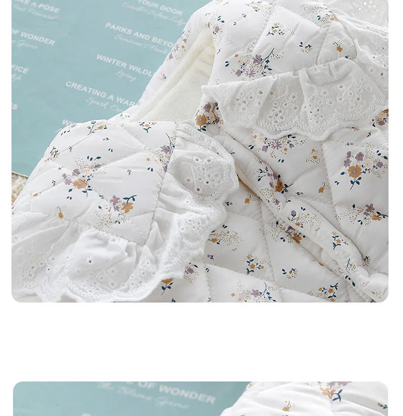 2PCS Set Baby Cute Floral Rompers Infant Diamond Flower Fleece Padded Jumpsuit with Hat 0-2T Toddler Thicken Outwear Clothes