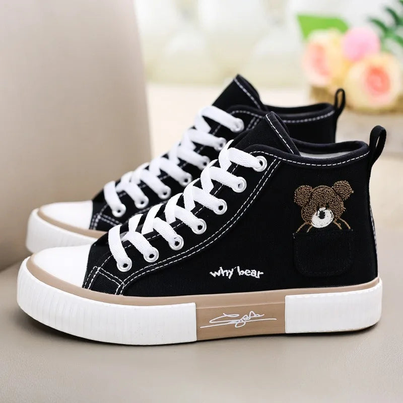2025 Spring High Top Canvas Sneakers Women Thick Bottom White Shoes Women Casual Board Shoes Canvas Vulcanize Shoes Female