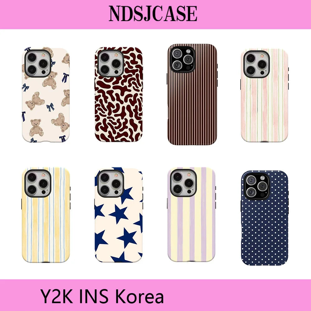 Luxury Clmj Navy Blue Polka Dot Pattern Phone Case for iPhone 17 16 15 14 13 12 X XS  Air Pro Max Plus Double-layer Back Cover