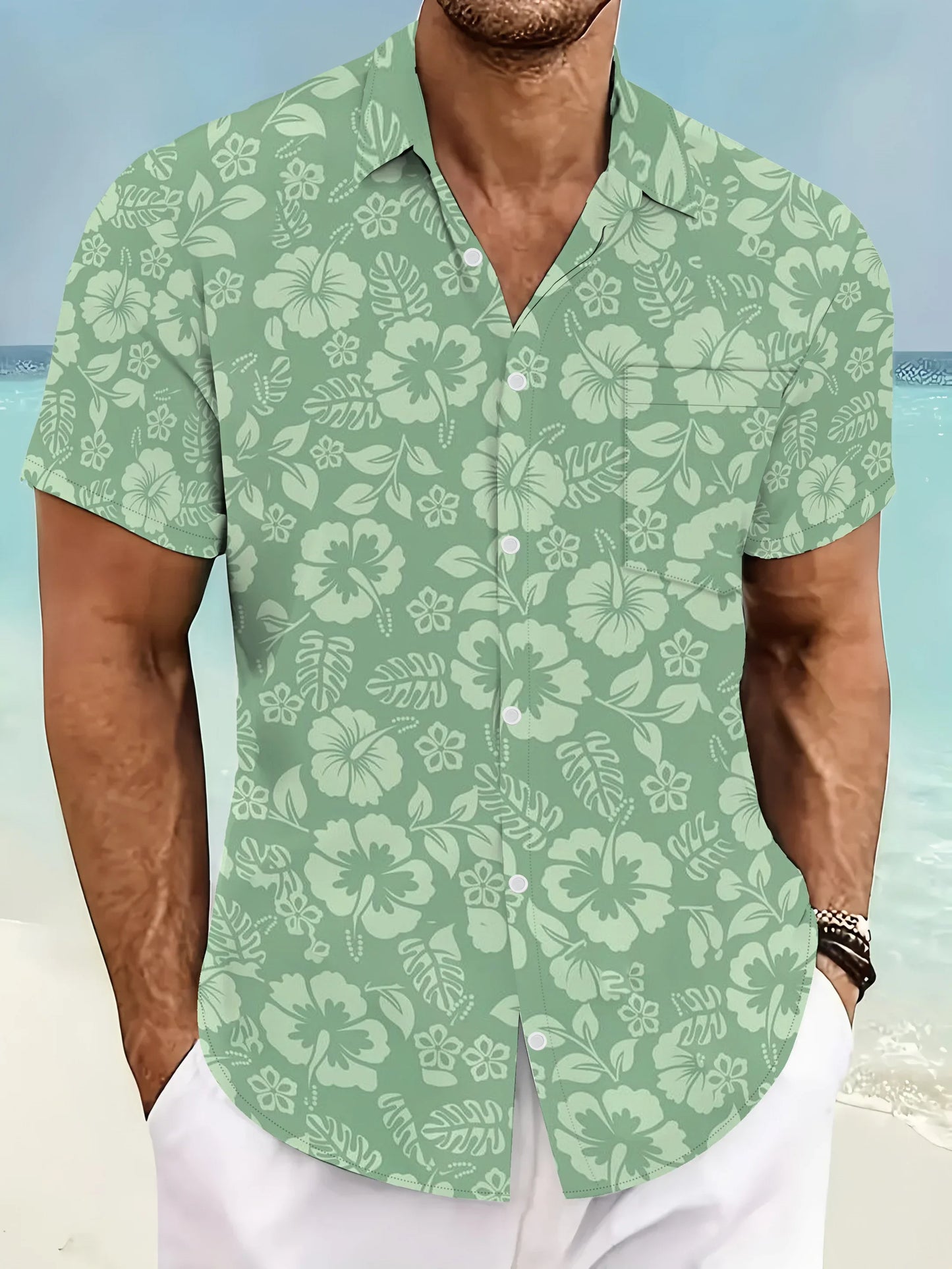 Summer Stylish Tropical Shirt Men Casual Man Short Sleeve Hawaiian Fashion Print Breathable Beach Party Outfit