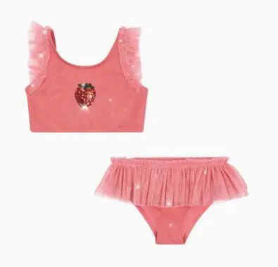 Kids Swimwear for Girls KS Brand New Summer Baby Swimsuit Cute Cherry Kids Outfit Set Holiday Beach Bikini Children Clothing