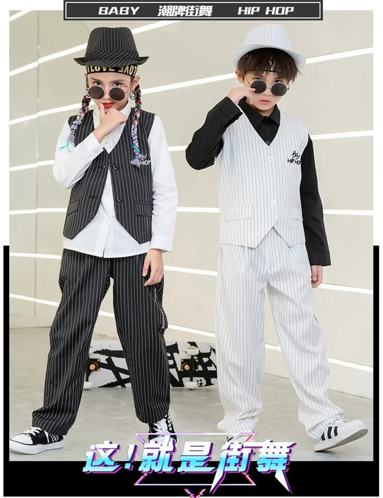 Kids Performance Costume Stage Outfit for Hiphop Dance Clothing Boys Girls Jazz Breaking Streetdance Waistcoats