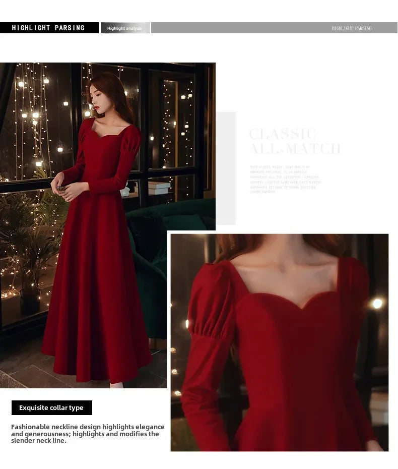 Long Wedding Dress Evening Gown for Bride Engagement Party Autumn Winter New 2025 Large Size Drinking Ceremony Dress