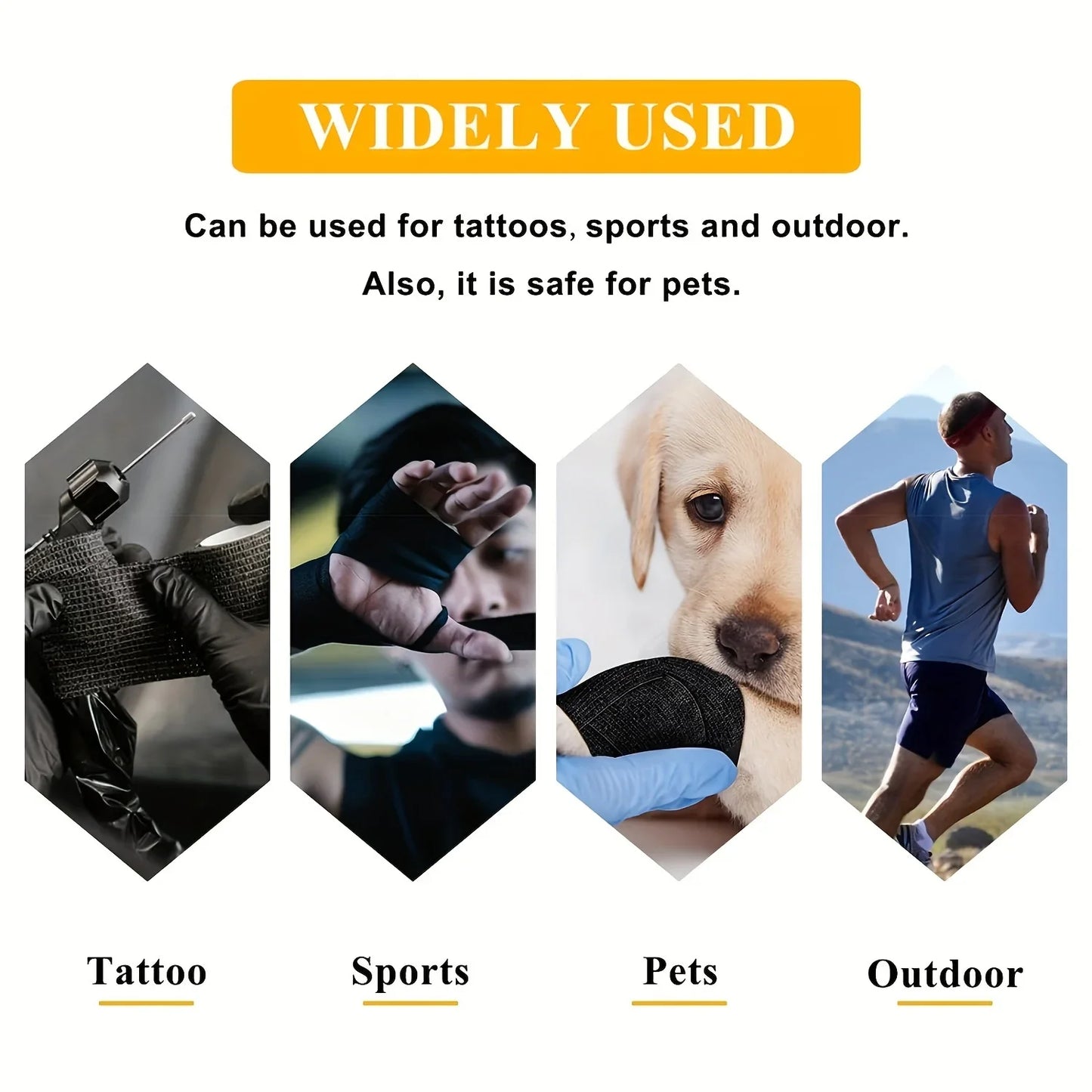 48/24/3PCS Black Tattoo Grip Cover Wraps Self-Adhesive Elastic Bandage Tape Breathable Strong Sports Tape Athletic Bandage Rolls