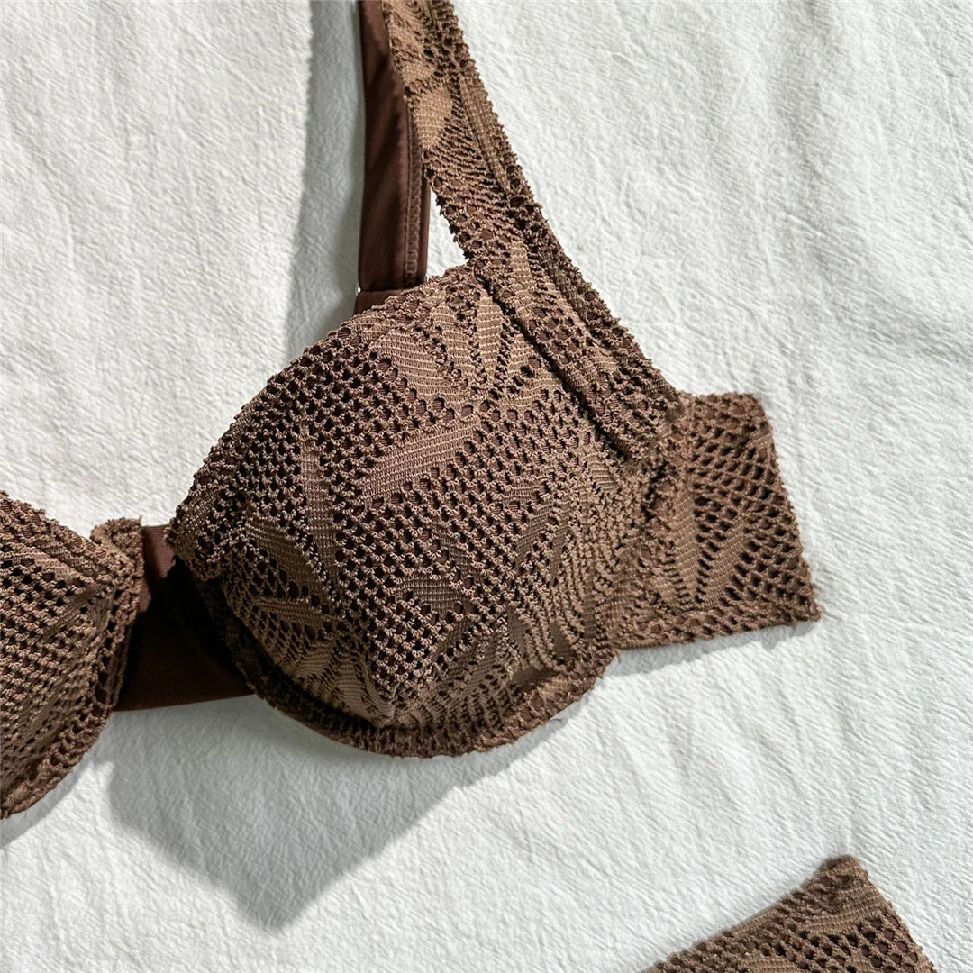 With Sarong Underwired Bikini Female Swimsuit Women Swimwear Three-Pieces Bikini Set Brazilian Bather Bathing Suit Swim V7936