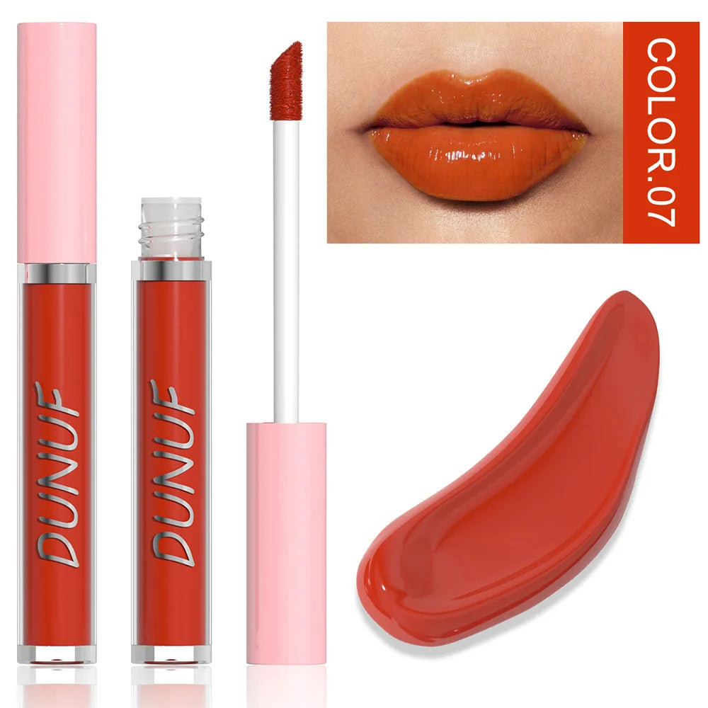 DUNUF High Quality Mirror Gloss Herorange Lipstick Lip Gloss Make-up Lightly Glass Moisturizing Plump Lip stick Lipgloss Gifts