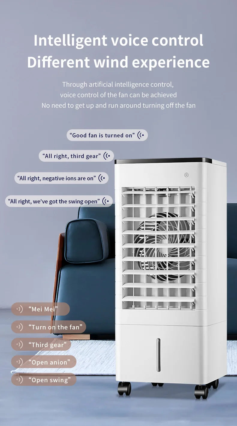 Portable Air Conditioner Fan Intelligent Cooling Fan with Remote Control Wide-angle Air Supply Ice Crystal for Home Use