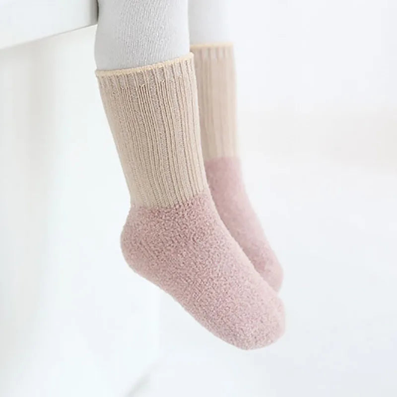 MILANCEL Winter New Baby Socks Infant Patchwork Non-slip Socks Newborn Baby Thickened Warm Socks