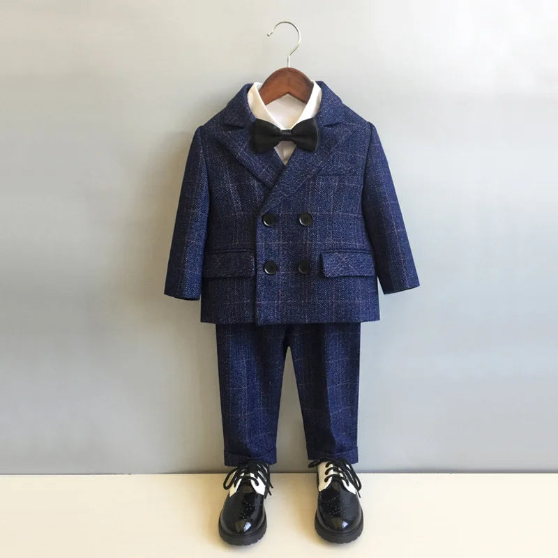 Autumn Winter Children Boys Formal Suit Kids Boys Wedding Suit 1-14Y Teenager Boy Blazer Vest Pant Suit Elegant Boys Kid Costume