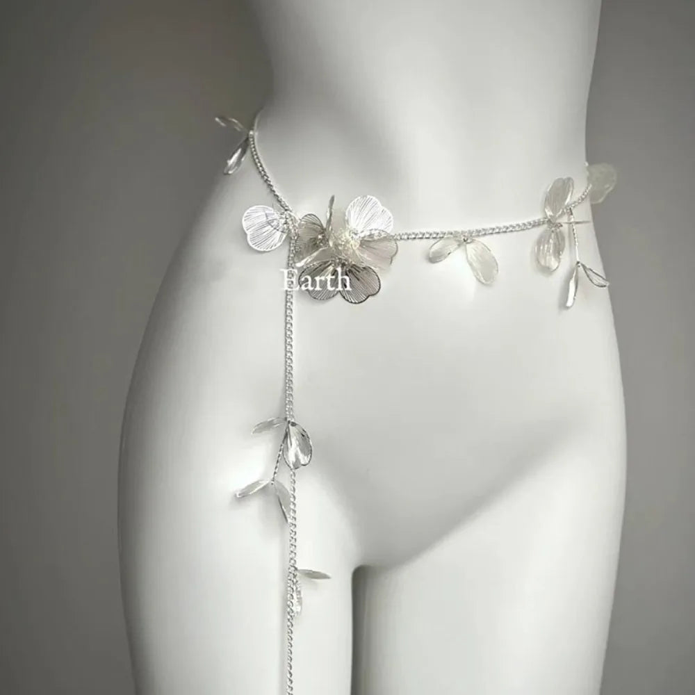 Fashion Elegant Pearl Waist Chains Versatile Waist Accessory Floral Belly Chain Boho Body Jewelry Women