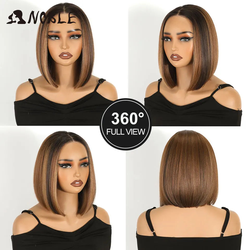 Noble Short Bob Wig Synthetic Lace Front Wig For Women 10Inch 13x3 Pre Plucked Free Part Lace Wig Ombre Brown Blonde Cosplay Wig
