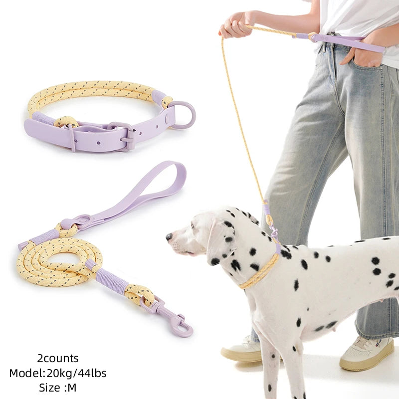 New Pet Lead Collar And Leash Set 3M Reflective effect safety dog Collar suit Pink Ad Purple Nylon Handmade Webbing Dog Supplies