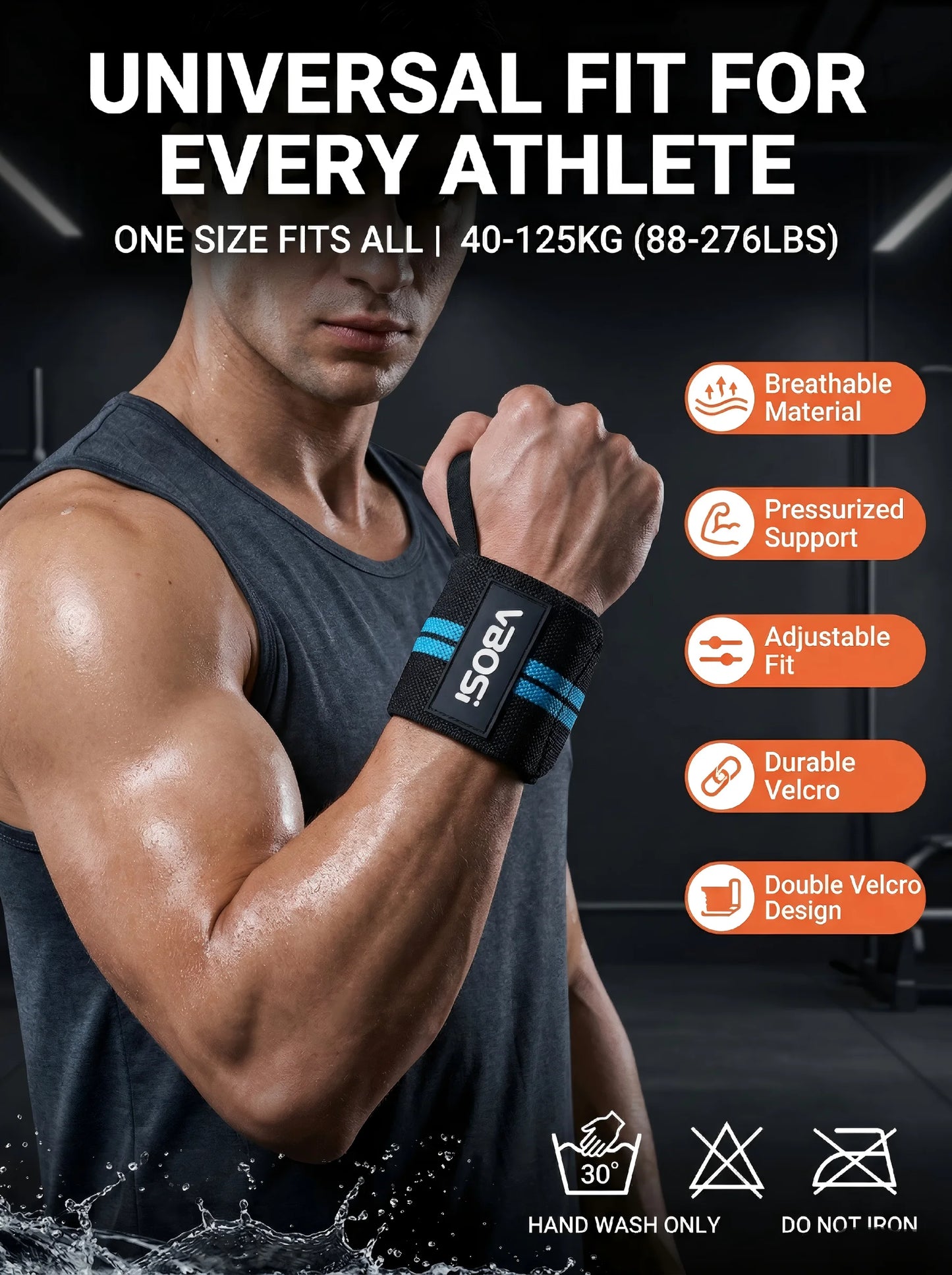 Heavy Duty Wrist Wraps for Weightlifting, Ergonomic Wrist Support Straps, Perfect for Powerlifting, Bodybuilding & Fitness