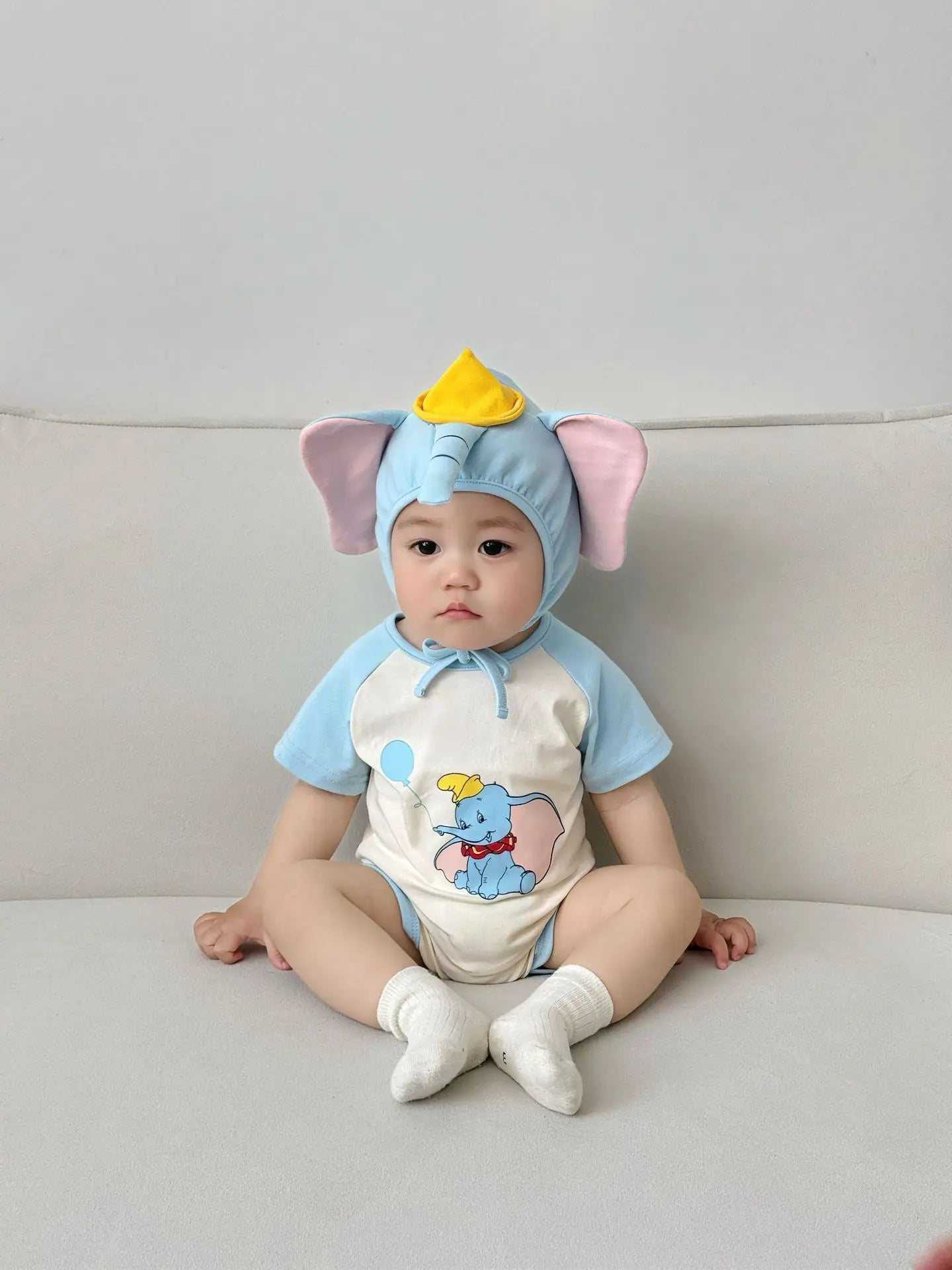 3D Elephant Print Baby Onesie with Hat Set Short Sleeve Romper Bodysuit Outfit Newborn Infant Summer Outfit Cute Animal Costume