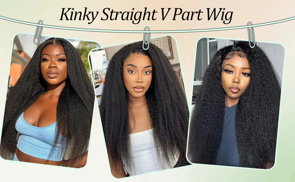Kinky Straight V Part Wig Human Hair For Women with Drawstring 250% Density Upgrade Glueless U Part Wig No Leave Out No Sew In