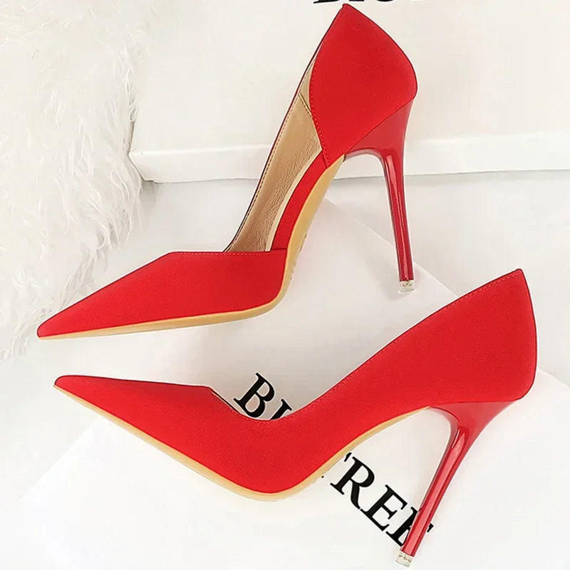 2025 New Women 11cm High Heels Wine Green Pumps Plus Size 34-43 Stripper Evening Orange Heels Lady Wedding Bridal Scarpins Shoes