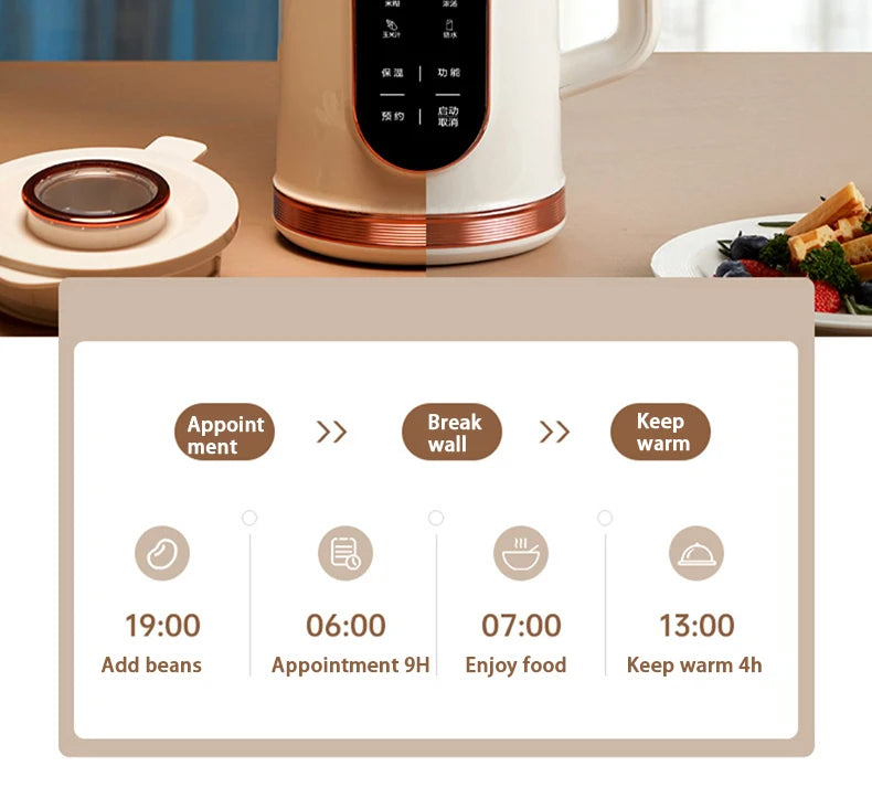 1500ml Multi-Function Electric Soy Milk Maker with Large Touchscreen Display, 10-Blade Mixer, Blender, and Nut Milk Maker