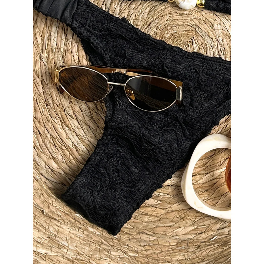 2026 Wrinkled Crinkled Halter Bikini Women Swimwear Female Swimsuit Two-Pieces Bikini Set Padded Bather Bathing Suit Swim V8135