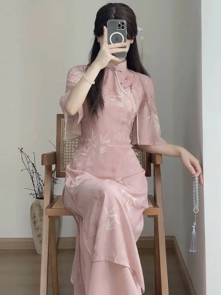New Chinese Pink 2025 New Slim and Slim Summer Dress