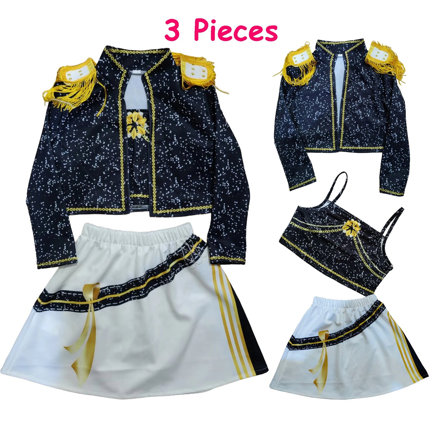 Cool Girl Cosplay Golden Costume Kids 3D Print Idol Group Singing Stage Performance Costume Child Halloween Party Clothes Suit