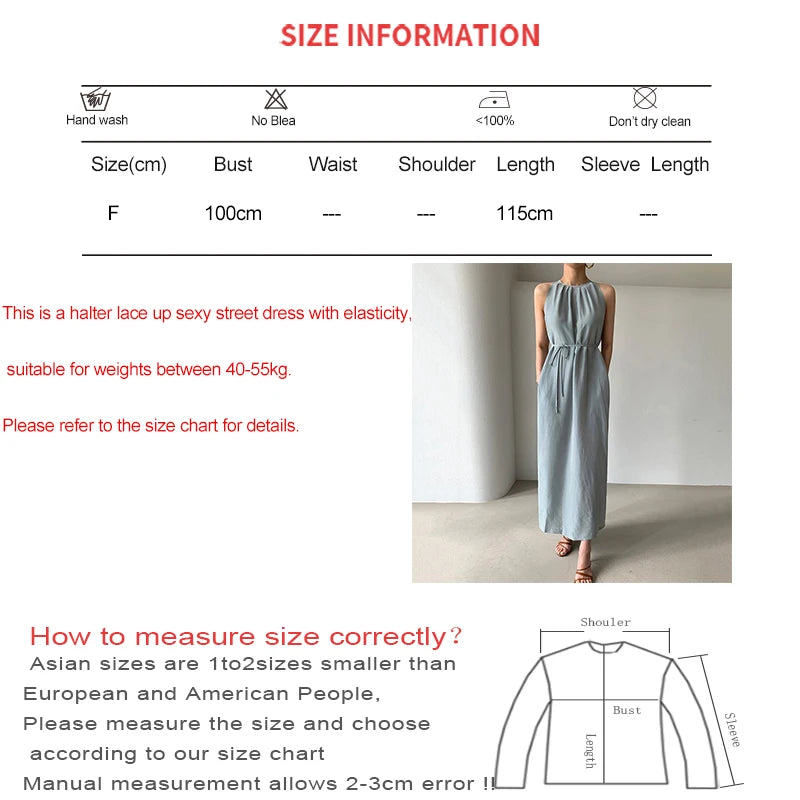 HELIAR Women Halter Strapless Sexy Dress Lace Up Waist Elegant Office Dress Holiday Beach A-line Long Dress Casual Vestidos