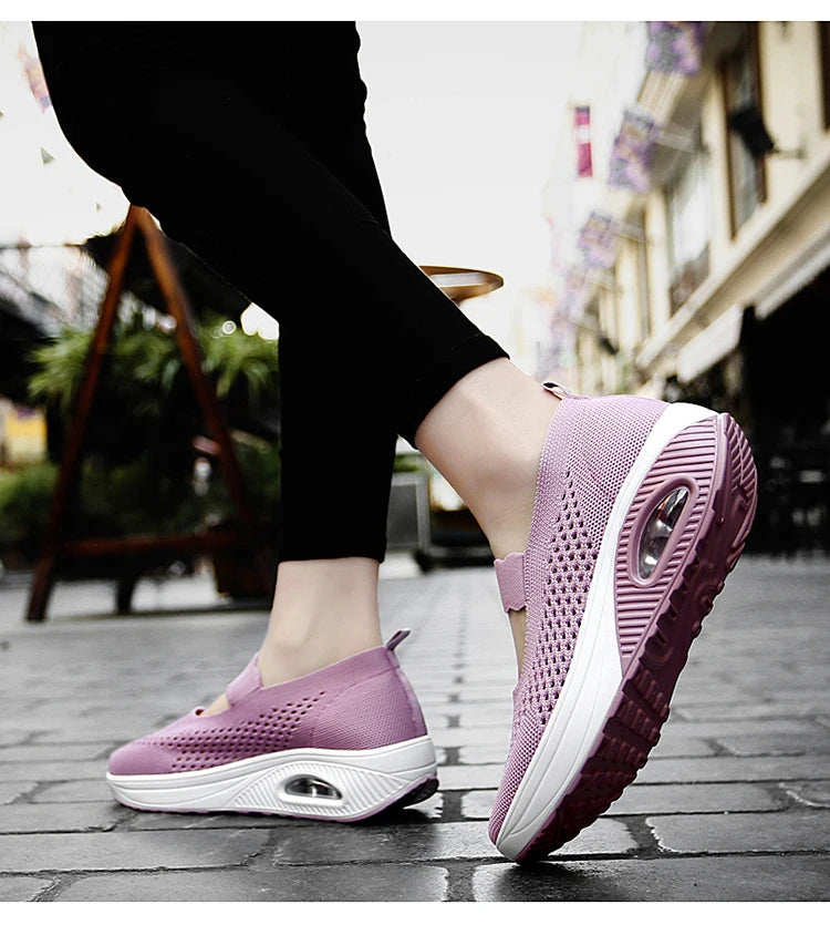 Solid Color Women Walking Shoes Air Cushion Non Slip Orthopedic Shoes Ladies' Casual Mother's Shoes Slip-On Lazy Loafers Sneaker