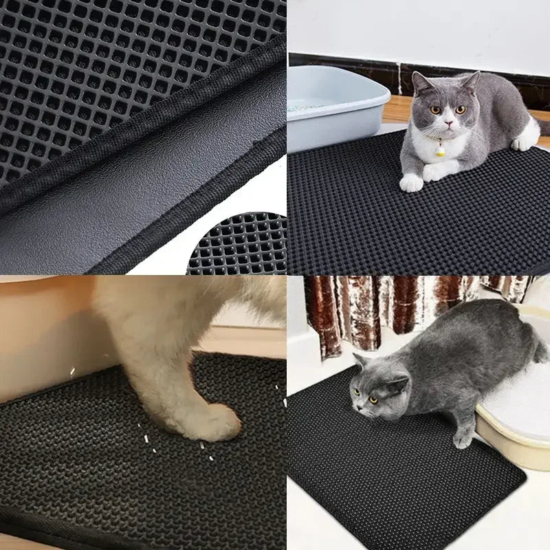 Non-Slip Waterproof Cat Litter Mat-Double Layer Washable Pet Floor Mat, Durable&Easy to Clean, Traps Litter for Cats&Small Pets