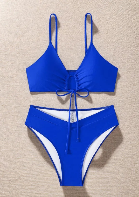 Sexy Bikini Set Women Adjustable Lace Up Solid Color Two Piece Swimsuit 2026 Summer Beach Bathing Suit Fashion New Beachwear