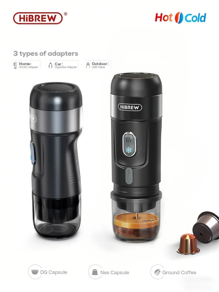 HiBREW Portable Coffee Machine Expresso Coffee Maker Fit Nexpresso Capsule Coffee Powder for Car Camping & Home Heat Water H4A