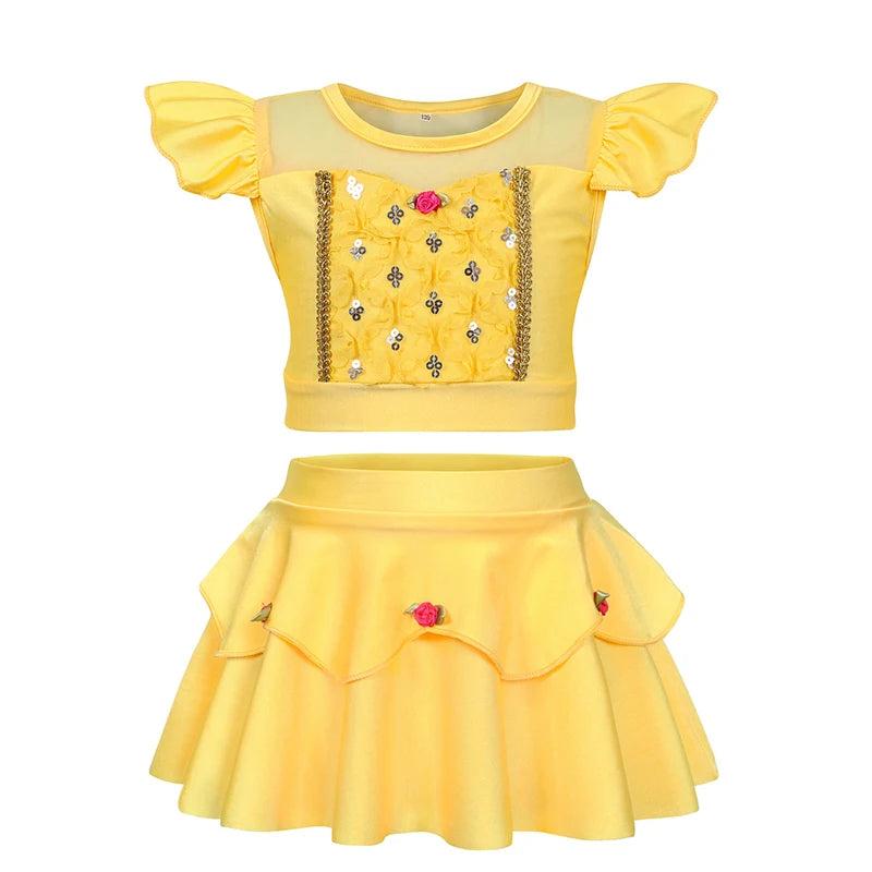 Girls Ruffle Style Princess Swimwear Rapunzel Separate Swimsuit Kids Elsa Anna Jasmine Princess Swimsuits Beach Bikini