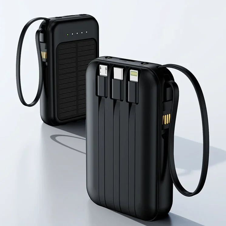 50000mAh High Capacity Solar Power Bank Built in Cable Solar Charger 2-USB Ports External Charger Power Bank LED Light 2026 New