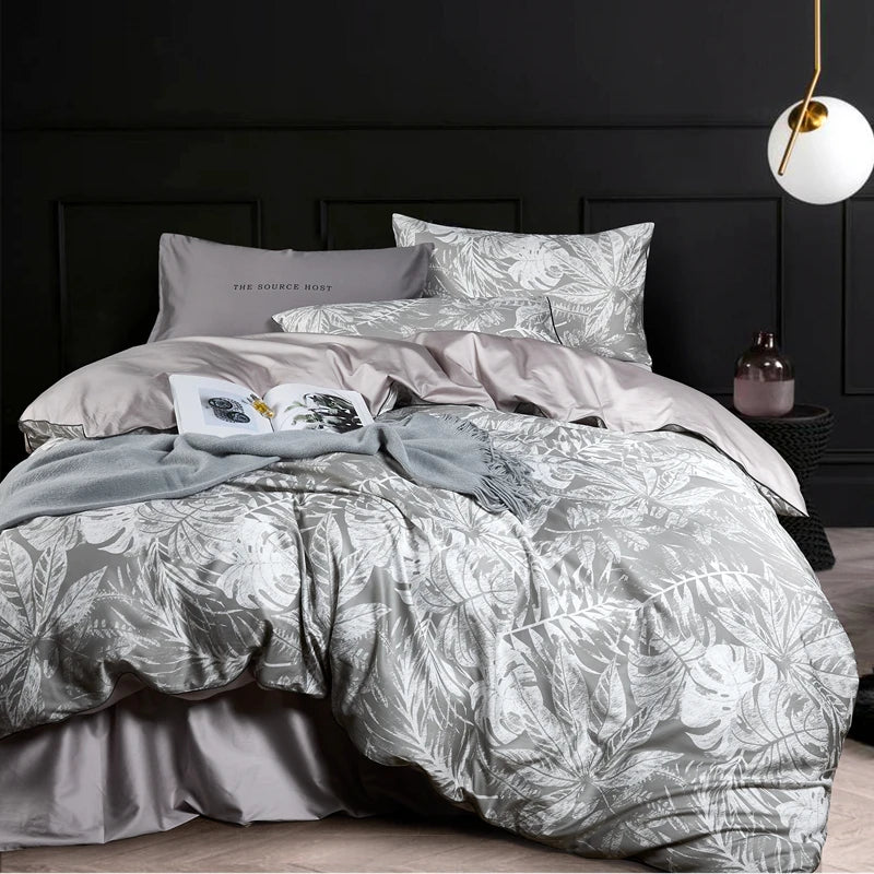 Egyptian Cotton Flower Bird Digital Printing Bedding Sets, Bed Linen Duvet Cover Set, Luxury Bed Sheets, Pillowcase, 600TC, 4Pcs