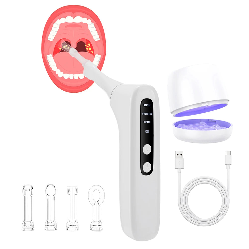 Tonsil Stone Remover Tool Electric Vacuum Tonsil Stone Removal Kit LED Light & 3-Level Suction Tonsil Cleaner Anti Bad Breath