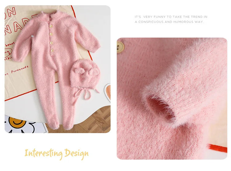 HoneyCherry Baby Solid Color Footies Cute Footed Hoodie Plush Pajamas Homewear Baby Clothes