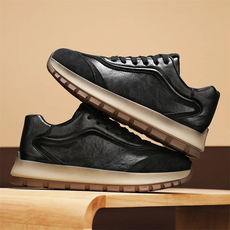 Classic Leather Casual Sneakers for Men Comfortable Sport Shoes High Quality Platform Shoes Lace Up Anti Slip Men Athletic Shoes