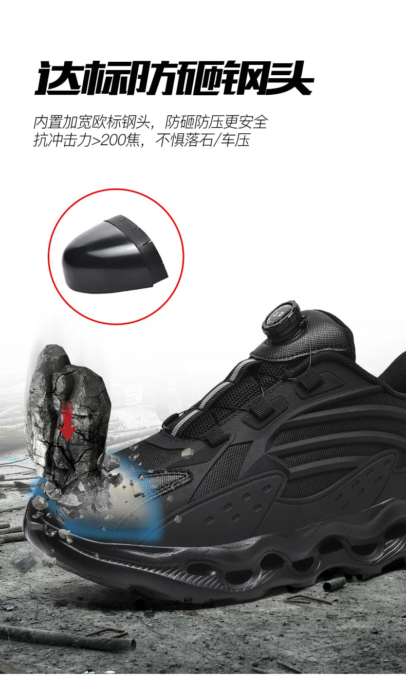 Rotating Button New Safety Shoes Men Anti-smash Anti-puncture Work Shoes Fashion Men Sport Shoes Security Protective Boots Men