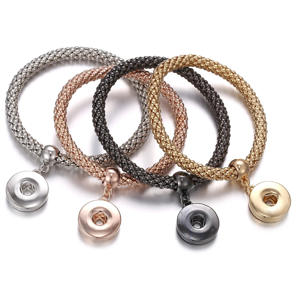 10pcs/lot Wholesale Metal 18mm Snap Button Bracelet Bangles Silver Gold Color Snap Bracelet Fit 20mm 18MM Snap Buttons Jewelry