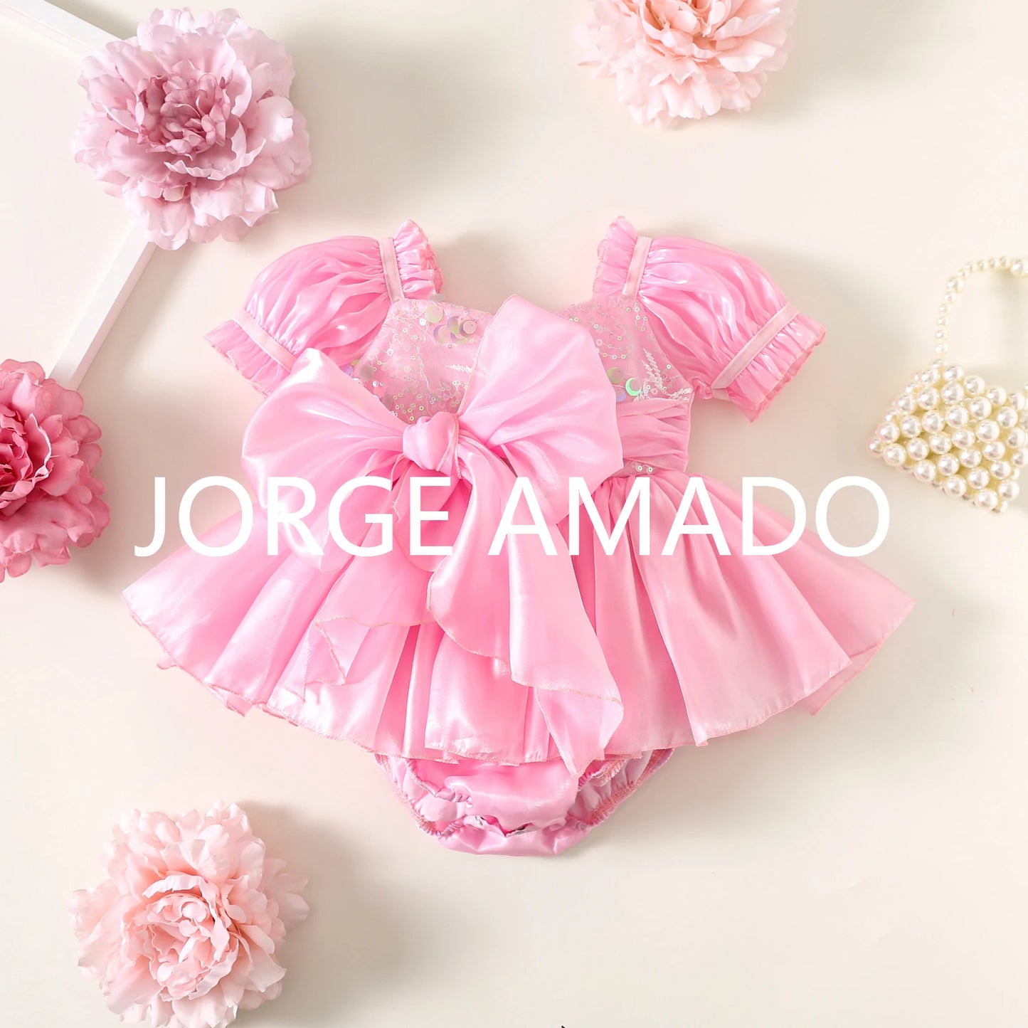 New Summer Sister Girl Matching Romper Dress Short Sling Sleeves Big Bow Bodysuit Sequined Princess Dresses Twins Clothing H1518