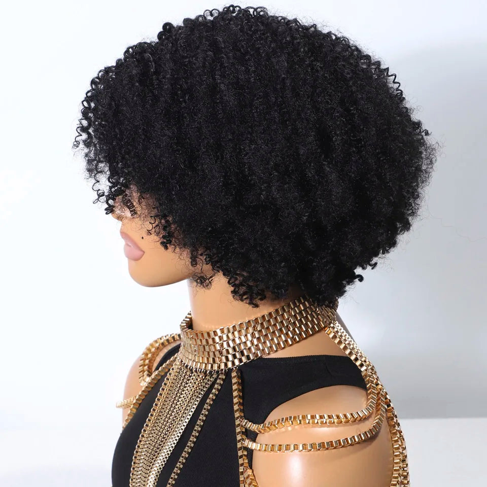 Lekker Short Pixie Afro Kinky Curly C Part Lace Bob 100% Human Hair Wigs For Women Brazilian Remy Hair Glueless Daily Black Wigs