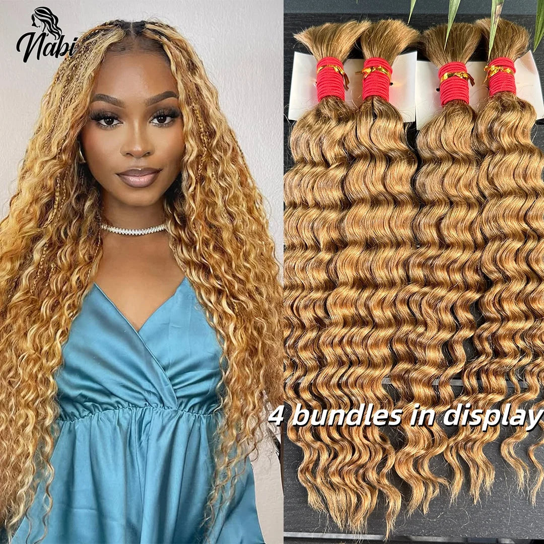 4/27# 99J# Colored Human Hair Boho Braiding Hair 50g/bundle Deep Wave Brazilian Human Braiding Hair for Black Women