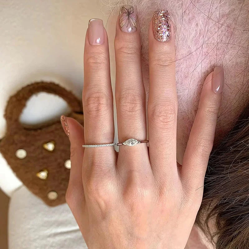 TFGLBU New 1CT Marquise Moissanite Ring for Women Proposal Wedding Diamond Band for Women 925 Sterling Silver Crown Single Ring