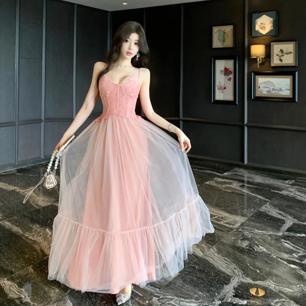 2025 French Elegant Luxury Evening Dress Women Chic Gown Fashion Mesh Lace Party Dresses Heavy Craftsmanship Boned Wedding Dress