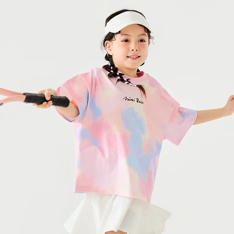 Mini Bala Short Sleeve T - Shirt Boys and Girls Baby Summer Clothes Breathable Pure Cotton Soft Cool Tie - dyed Kids Top