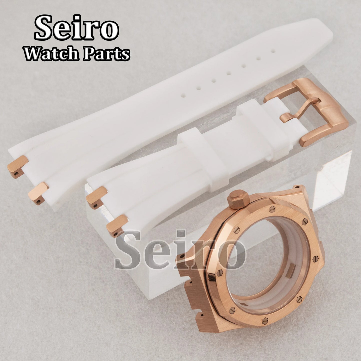 42mm Octagon Watch Case Rubber Strap Sapphire Crystal 10bar for 31.8mm Dial Royal Oak NH35 NH36 Movement Watch Modified Parts