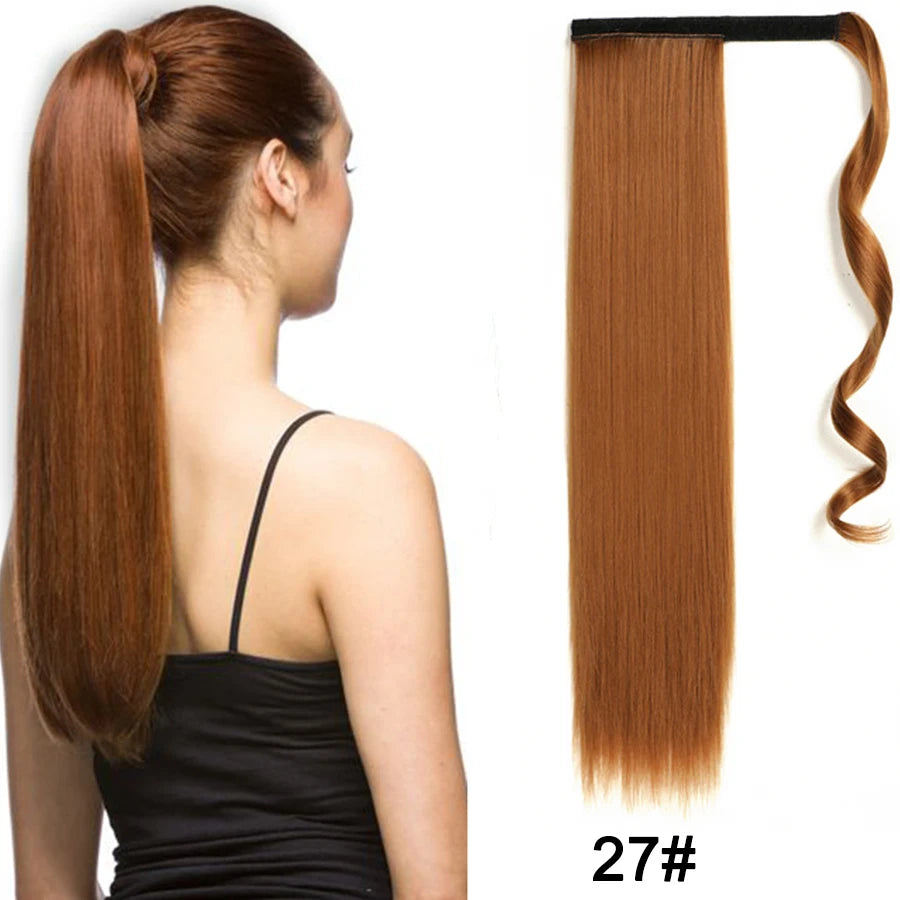Synthetic Ponytail Long Straight Wrap Around Ponytail Hair Extension Heat-Reistant Fiber Pony Tail Fake Hairpieces For Women