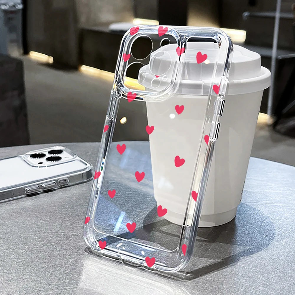 TPU Cute Love Heart Pattern Phone Case For iPhone 17 16 15 14 13 12 11 Pro Max X XS XR 7 8 Plus Shockproof Silicone Clear Cover