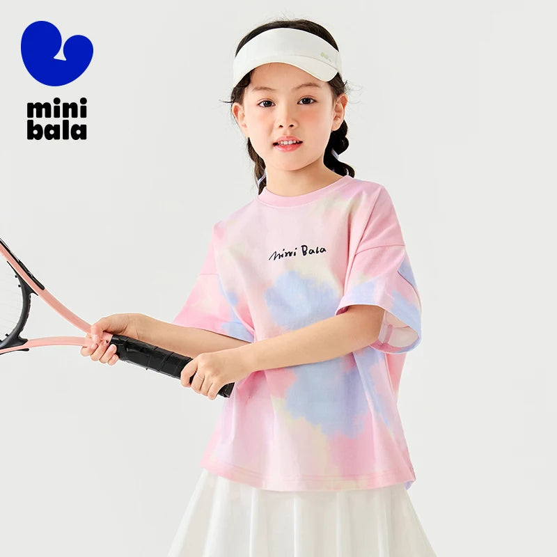 Mini Bala Short Sleeve T - Shirt Boys and Girls Baby Summer Clothes Breathable Pure Cotton Soft Cool Tie - dyed Kids Top