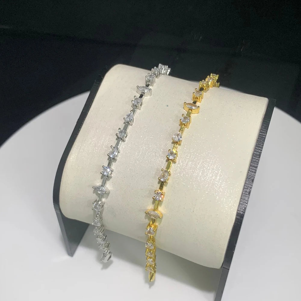 15+4cm Marquise Oval Round Water Drop Cubic Zirconia Tennis Bracelets for Women Gold Platinum Color Fashion Jewelry for Party