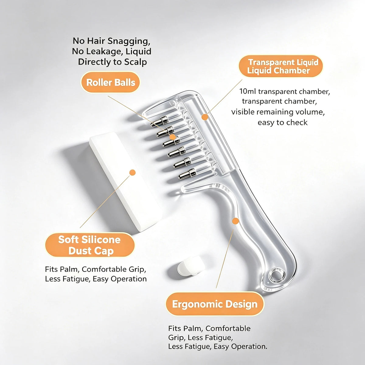 Scalp Liquid Applicator Comb, Refillable Hair Serum Oil Dispensing Comb, Roller Ball Massage Comb For Hair Root Treatment