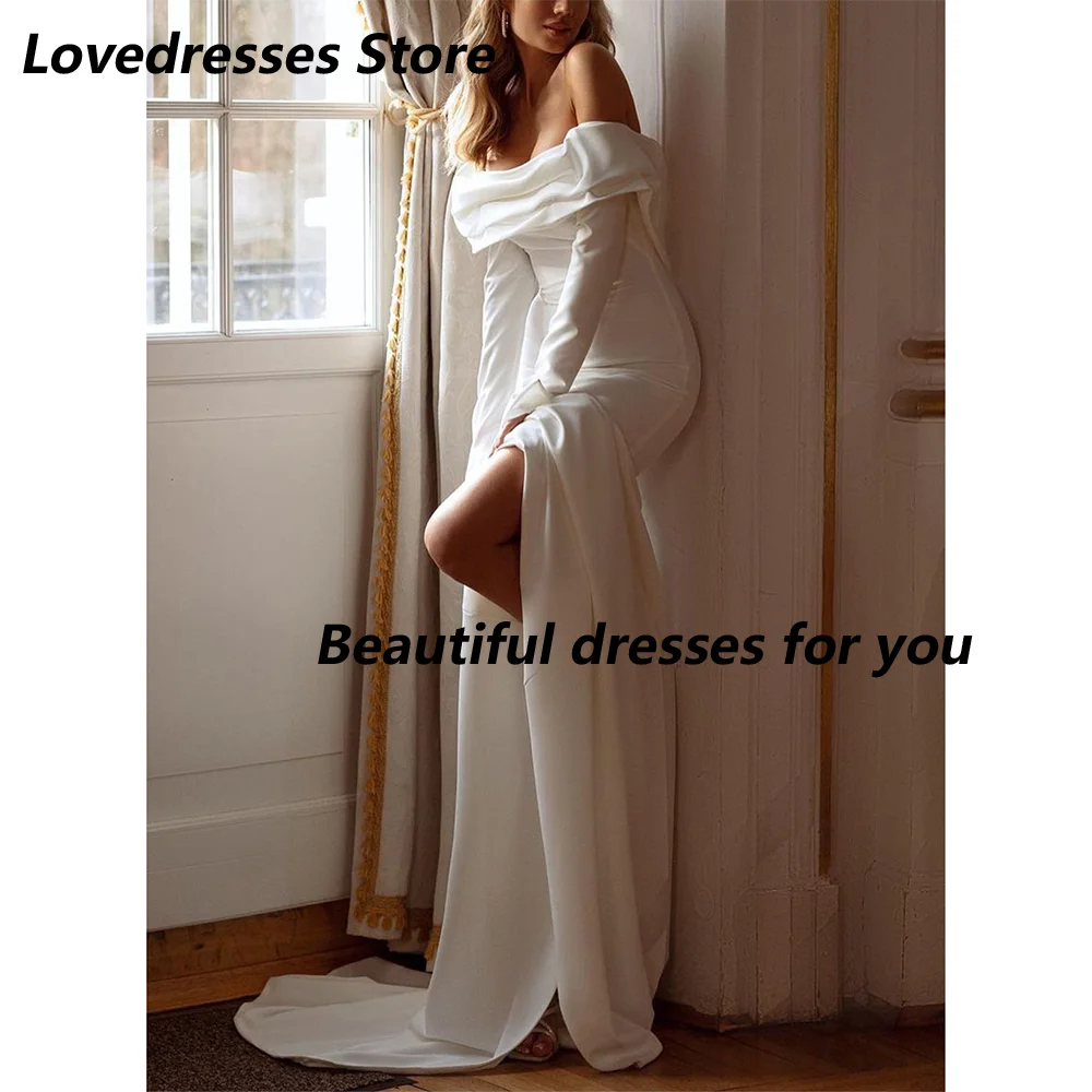 Modest Trumpet Wedding Dress Customized Off-The-Shoulder Long Sleeves Mermaid Simple Bridal Gown Sweep Train Bride Dresses